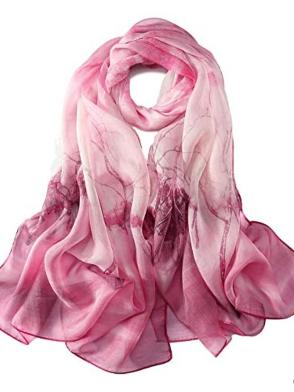 100% Silk Chiffon Floral Print Scarf Wrap